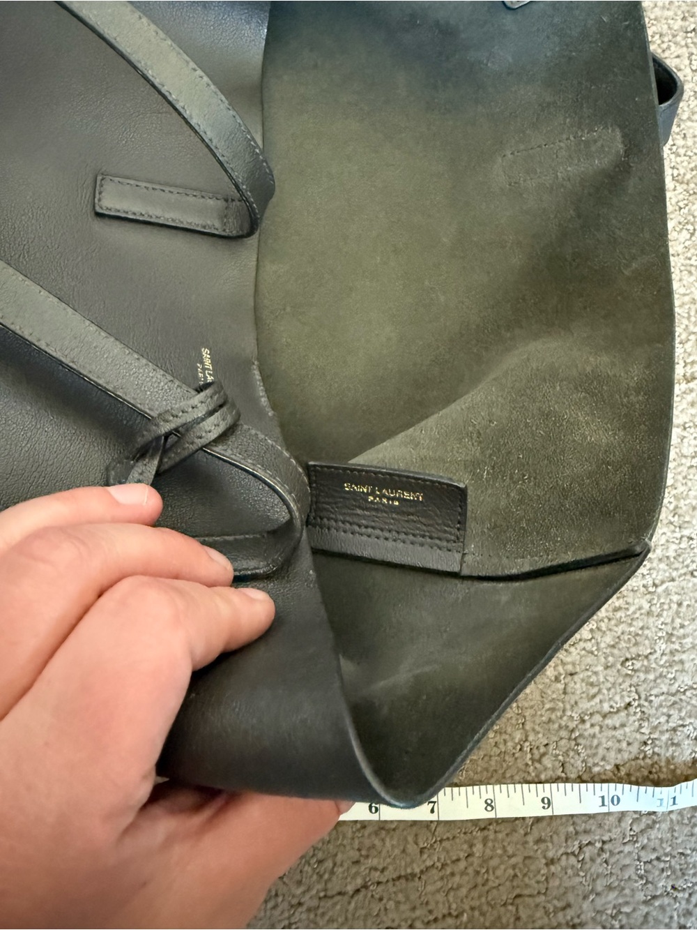 Saint Laurent Grey Calfskin Leather Tote Bag w/ Detachable Pouch Large - Picture 12 of 12